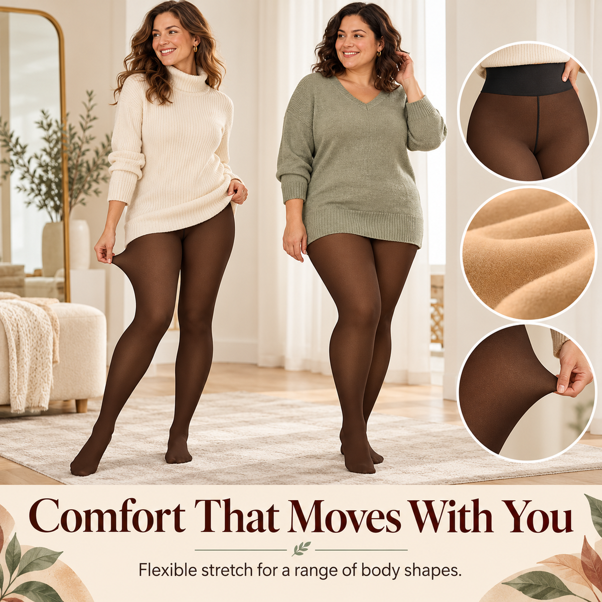 Women’s Fleece-Lined Sheer-Look Tights | High-Waisted & Cozy 🖤