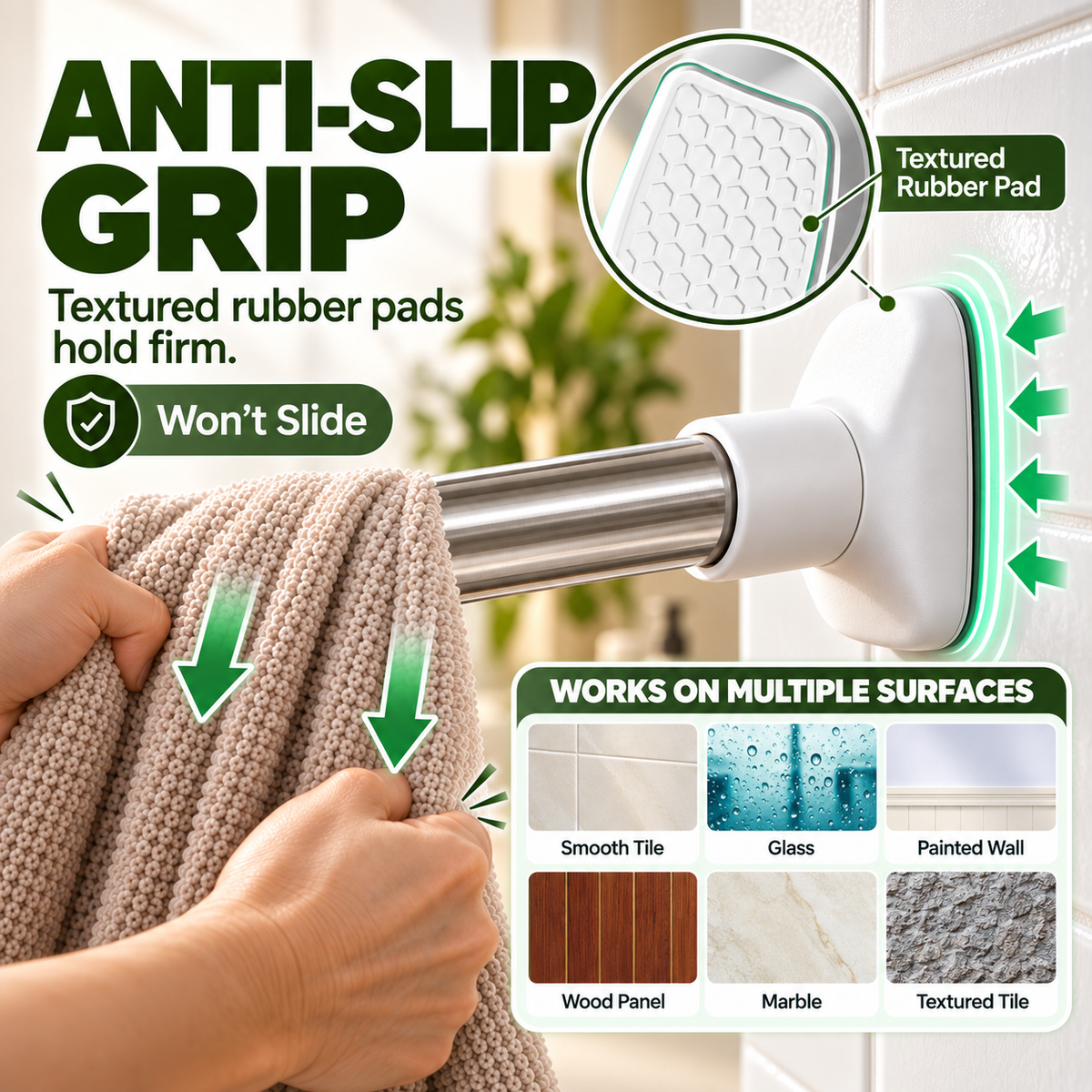 🛠️ Adjustable No-Drill Tension Rod for Closets, Bathrooms & Small Spaces