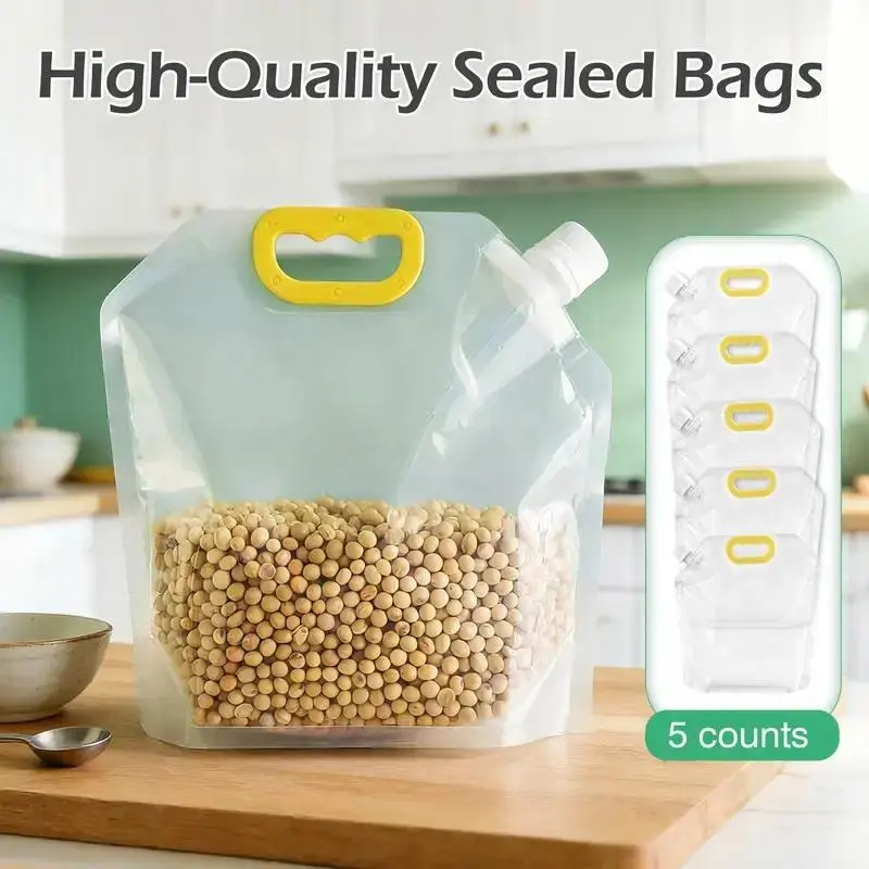 5pcs/pack Grain Sealed Bags,Transparent Food Storage Bags,Moisture-Proof and Pest-Resistant