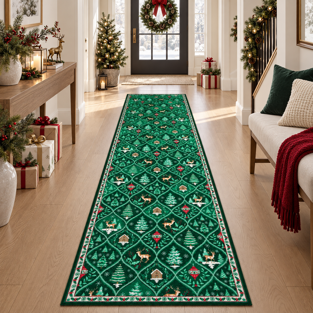 🎄Christmas Washable Runner Rug | Non-Slip Holiday Hallway & Kitchen Mat