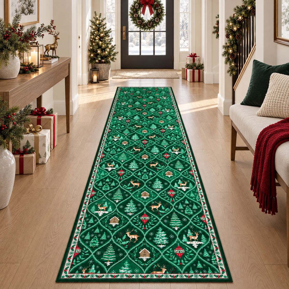 🎄Christmas Washable Runner Rug | Non-Slip Holiday Hallway & Kitchen Mat