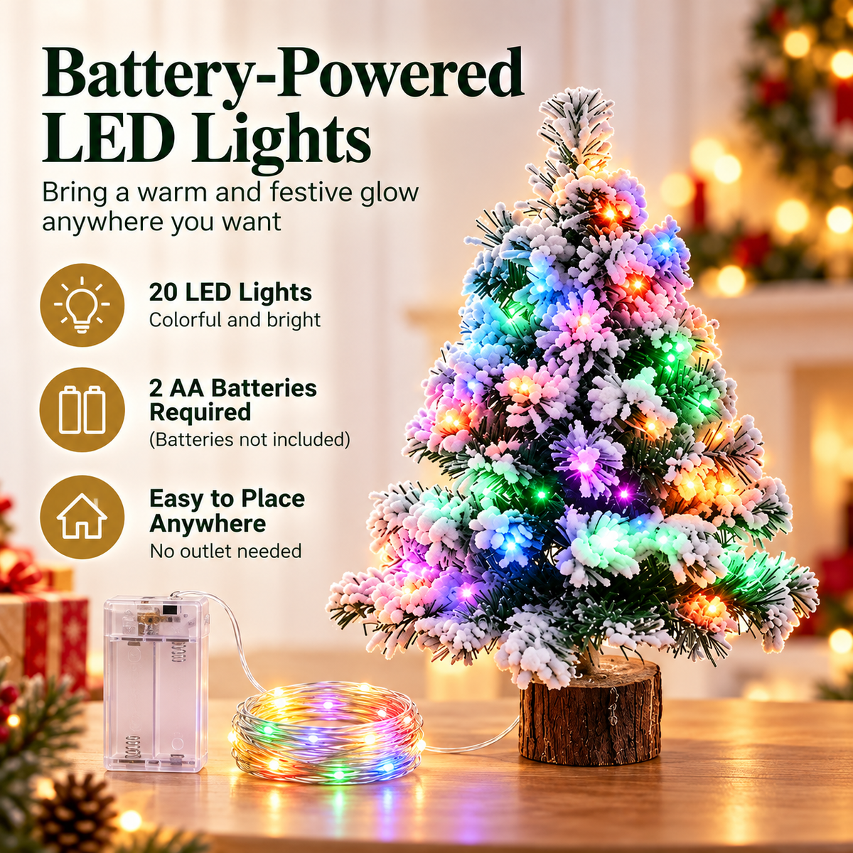 Mini Snow-Flocked LED Christmas Tree – Lighted Tabletop Holiday Decor