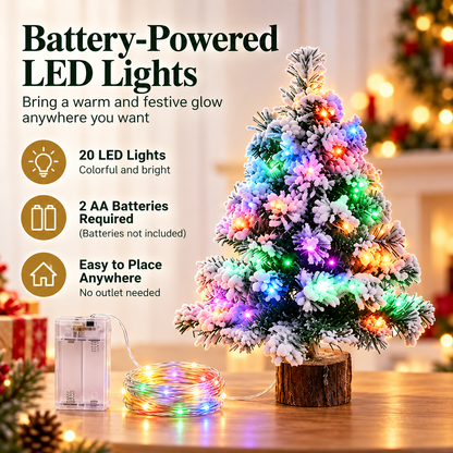 Mini Snow-Flocked LED Christmas Tree – Lighted Tabletop Holiday Decor