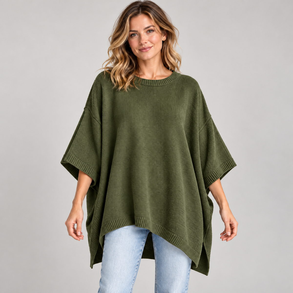 Everyday Relaxed Batwing Knit Sweater - Round Neck Oversized Pullover