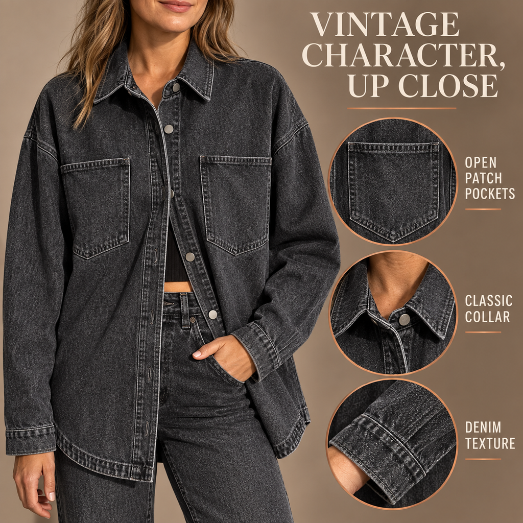 Women's Versatile Vintage Wash Casual Denim Over-Shirt
