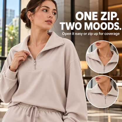 Women’s Half-Zip Two-Piece Sweatsuit – Wide-Leg Lounge Set