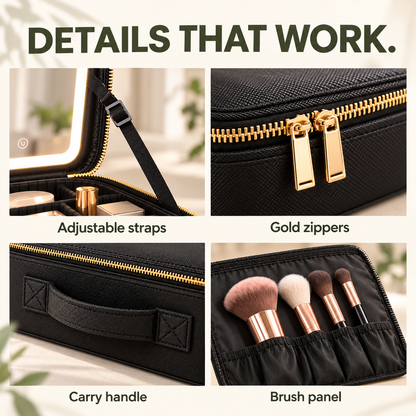 Portable Makeup Train Case with LED Lighted Mirror, 3 Lighting Modes & Adjustable Dividers