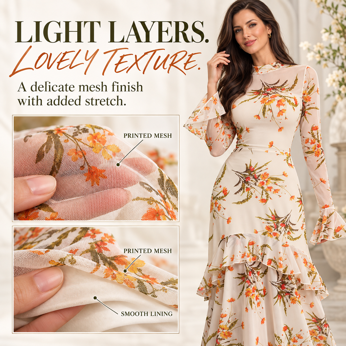 Vintage Floral Embroidered Mesh Long Sleeve Maxi Dress