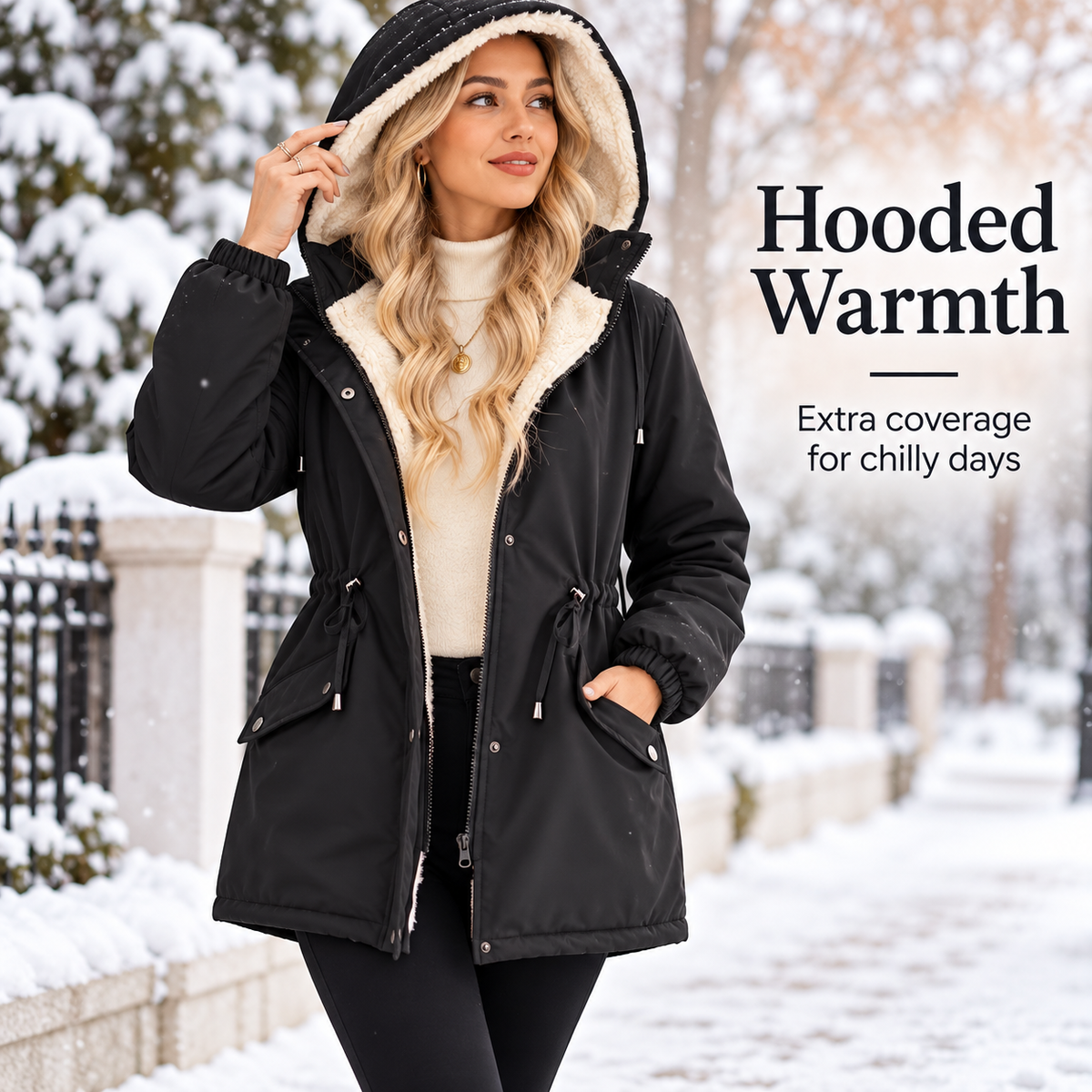 Women's Sherpa-Lined Hooded Winter Parka （Black）