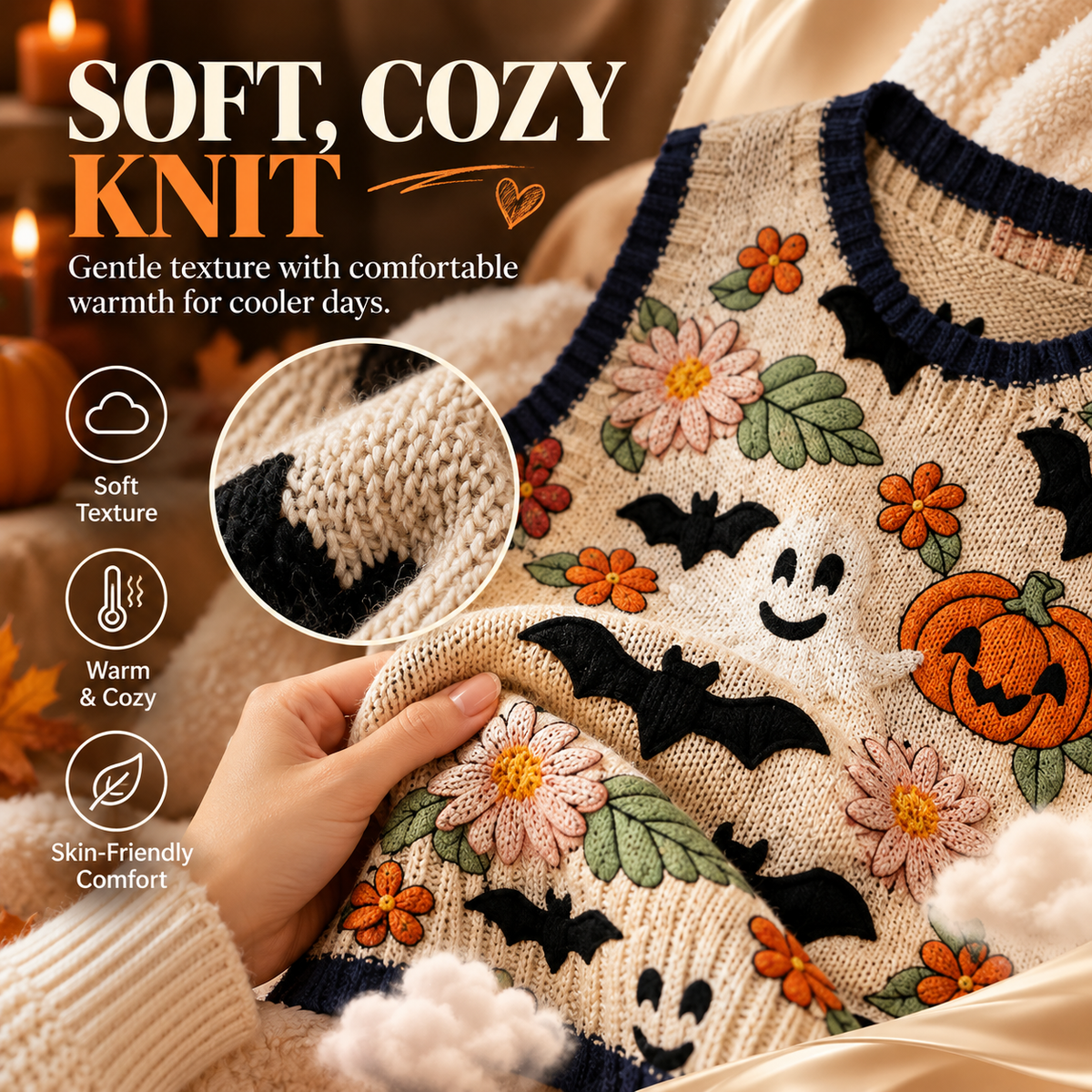Women’s Halloween Knit Sweater Vest – Cozy Spooky Layering Top for Fall Outfits
