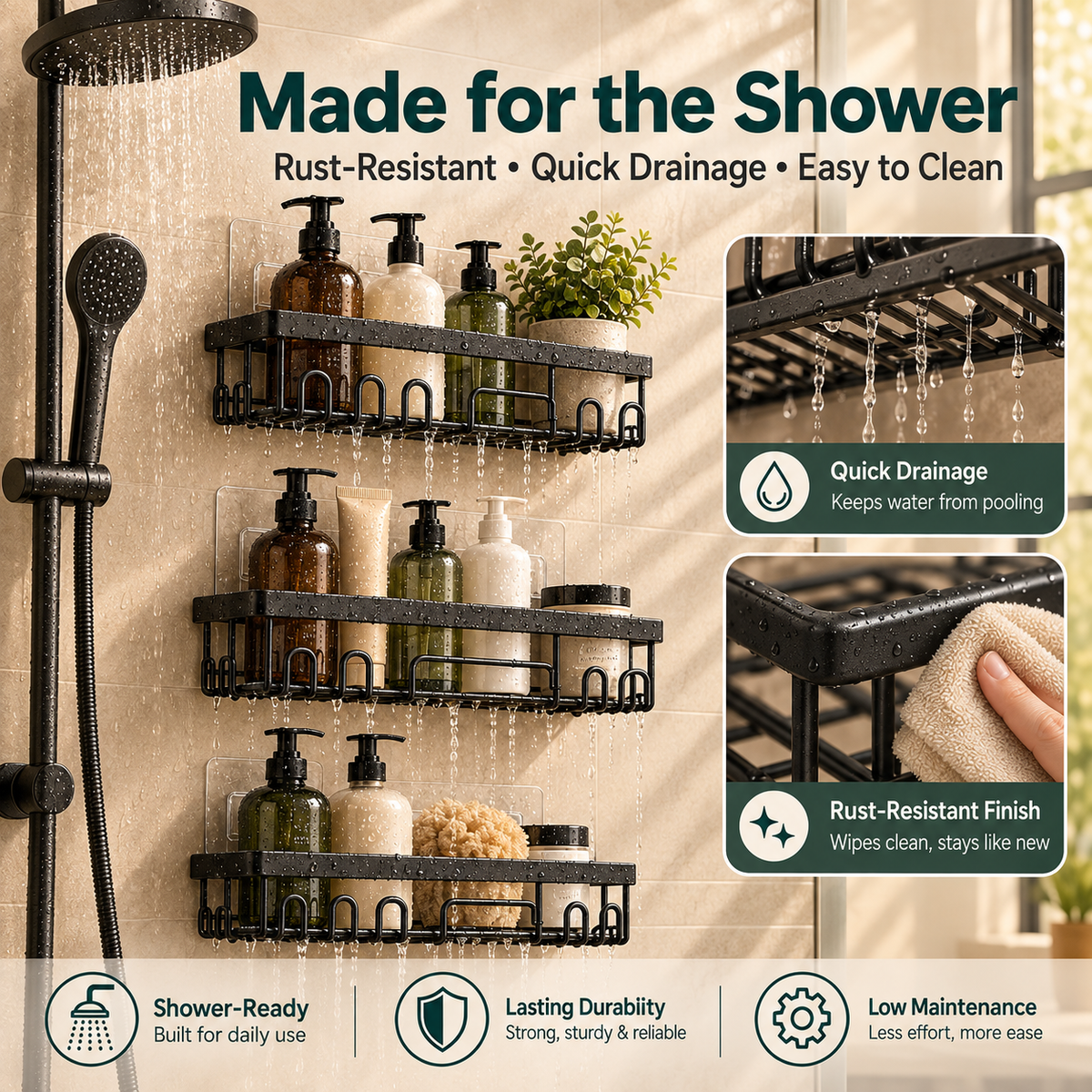 6-Piece Shower Caddy Set – No-Drill Bathroom Storage
