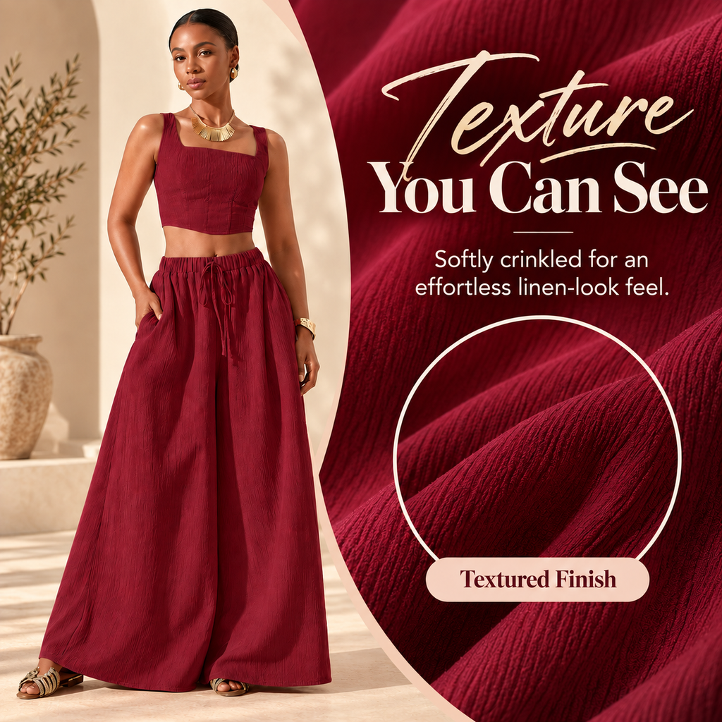 Women's Square Neck Two Piece Set – Flowy Wide Leg Pants Outfit
