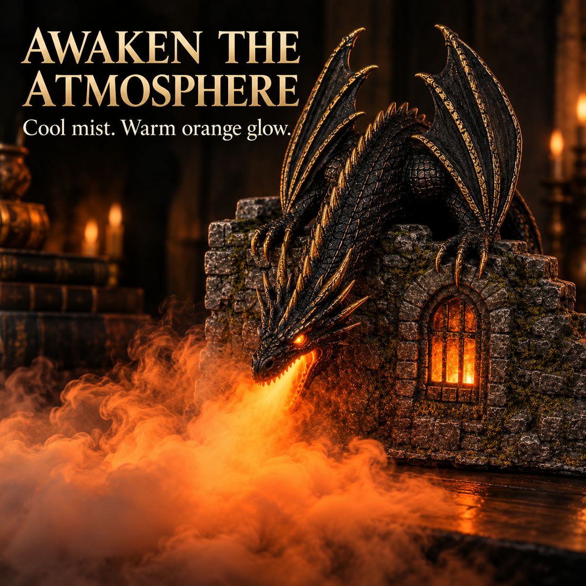 Fire-Breathing Dragon Mist Diffuser – Glowing Gothic Castle Decor
