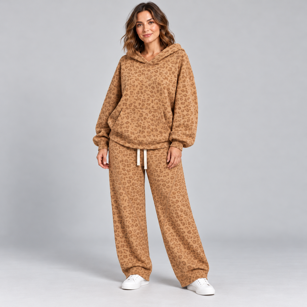 🐆 Leopard Print 2-Piece Set – Relaxed Hoodie & Drawstring Pants