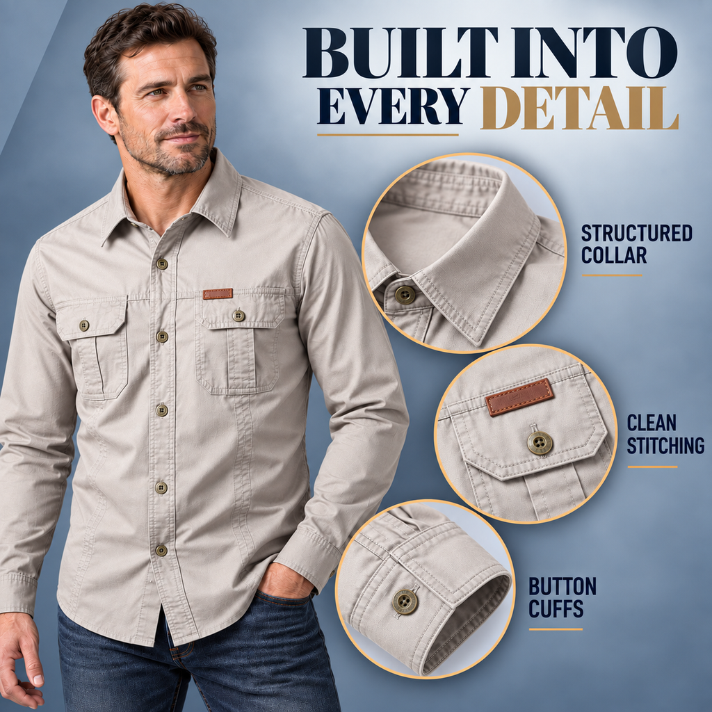 Men’s Rugged Utility Shirt – Long Sleeve Button-Up with Dual Chest Pockets