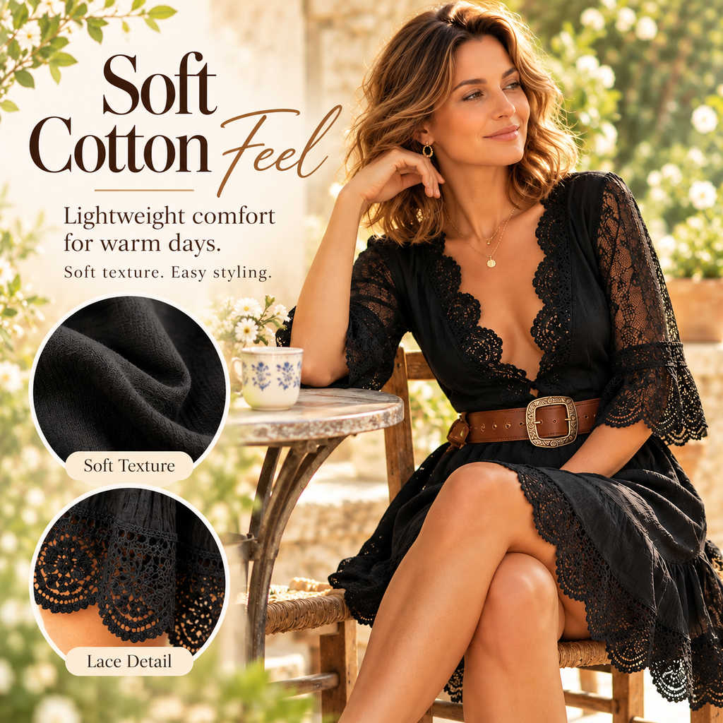 Women's Lace-Trim Midi Dress | Free Matching Belt Included