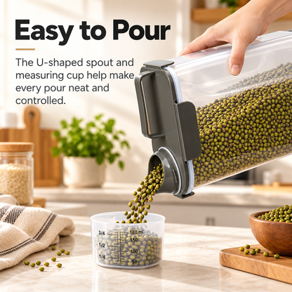 Airtight Dry Food Storage Container with Measuring Cup & Pour Spout