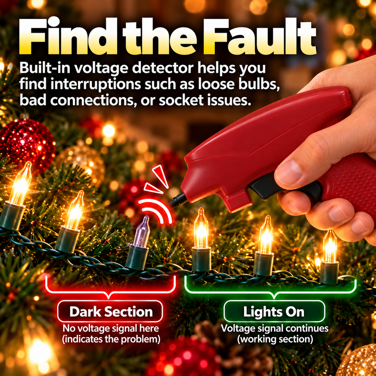 🎄Christmas Light Repair Tool – Quickly Fix Incandescent String Lights, Test Bulbs & Fuses💡