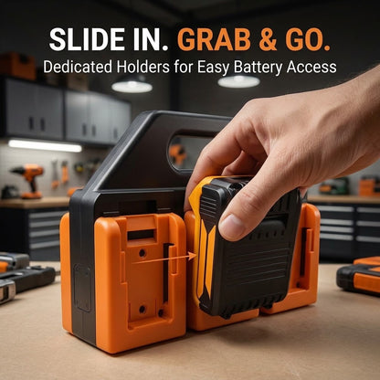 Cordless Tool Battery Storage Rack – 4/6-Slot Organizer, Compatible with DeWalt, Makita & Milwaukee