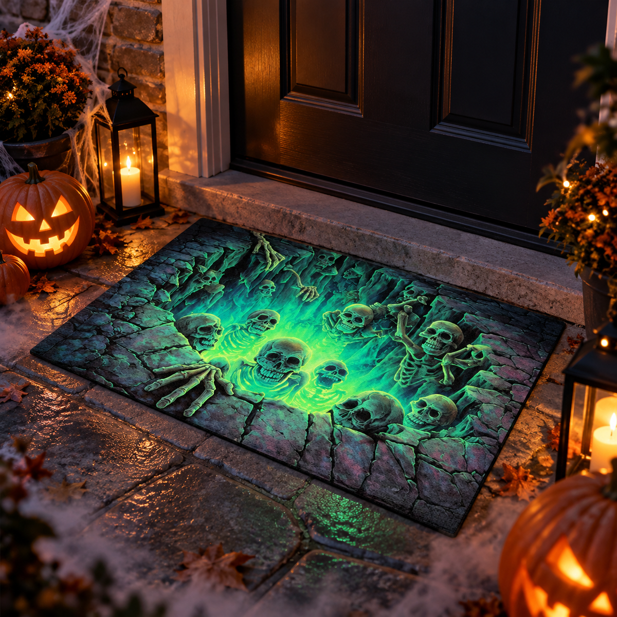 💀 3D Halloween Rug, Spooky Optical Illusion Skeleton Rug🎃