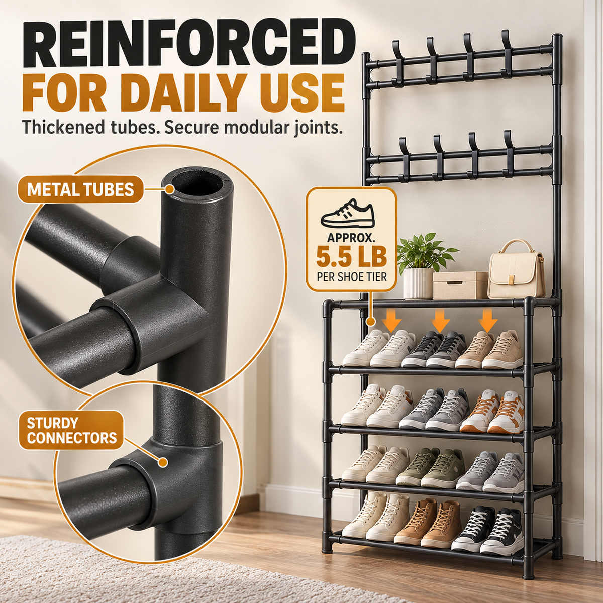 3-in-1 Entryway Coat & Shoe Storage Rack