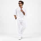 Men's Relaxed Mandarin Collar Shirt & Wide-Leg Pants Set