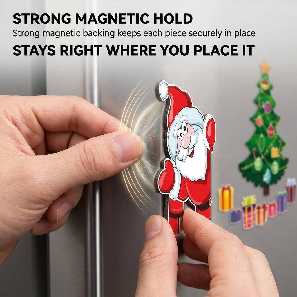Christmas Magnetic Fridge Decorations Set – Reusable Holiday Magnets for Refrigerator & Metal Surfaces