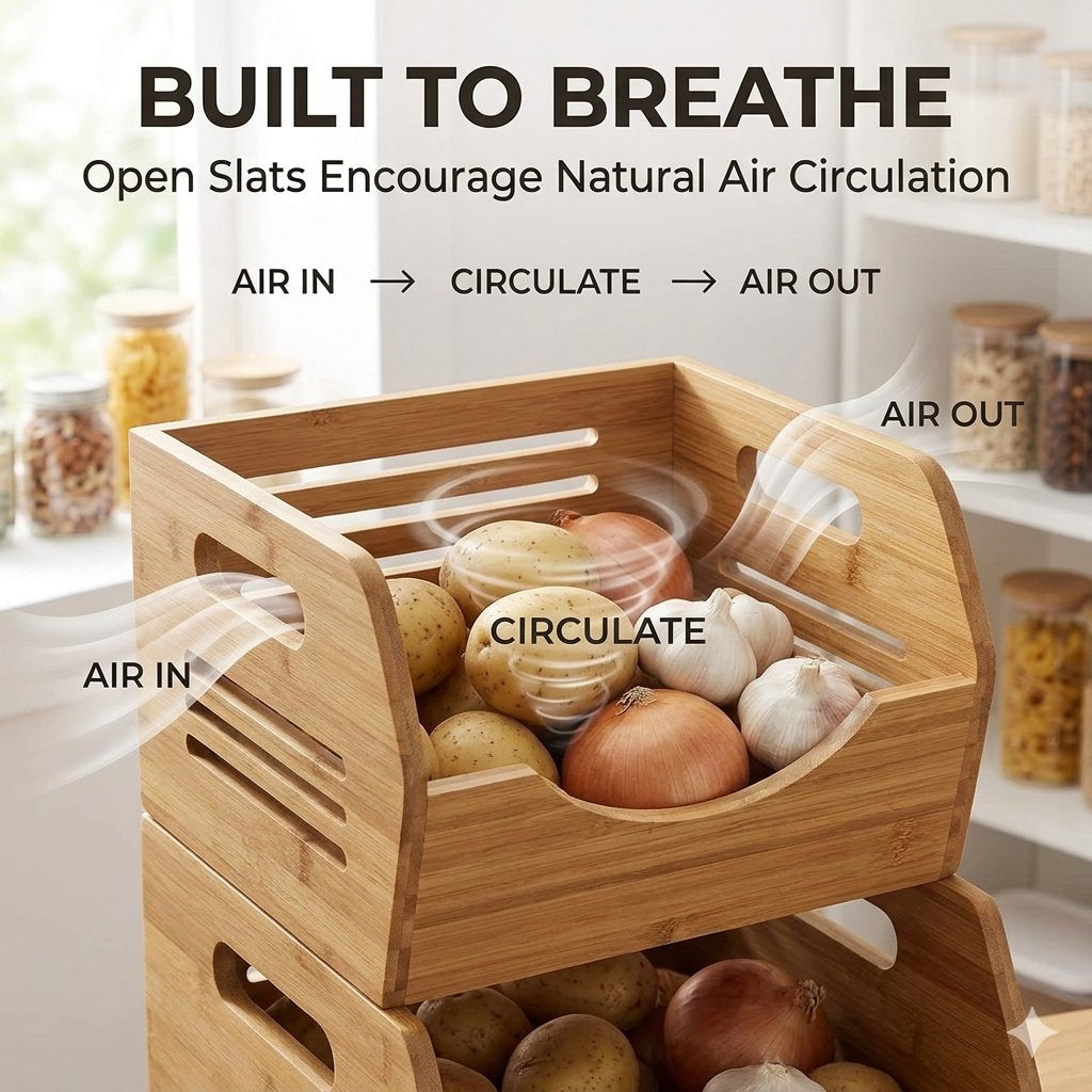 3-Tier Bamboo Potato &amp; Onion Storage Bin