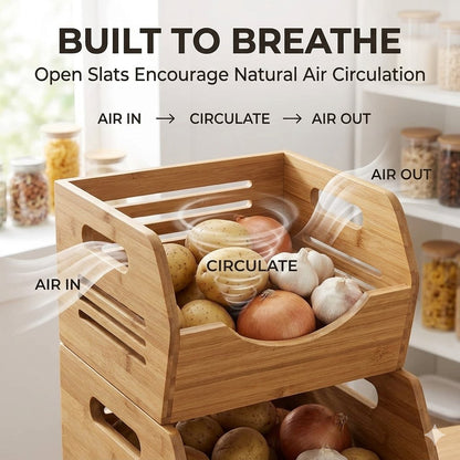 3-Tier Bamboo Potato &amp; Onion Storage Bin
