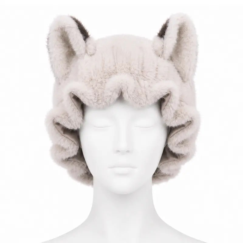 🦊 Plush Fox Ear Sleep Bonnet – Satin Lined & Adjustable for Gentle Hair Care ✨