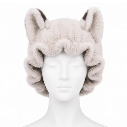 🦊 Plush Fox Ear Sleep Bonnet – Satin Lined & Adjustable for Gentle Hair Care ✨