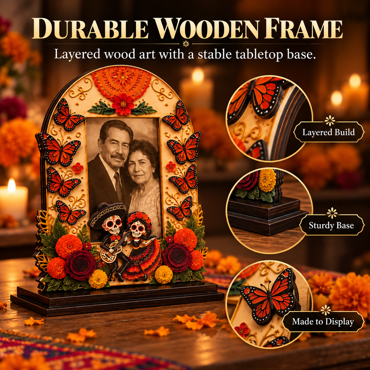 Wooden Day of the Dead Memorial Picture Frame
