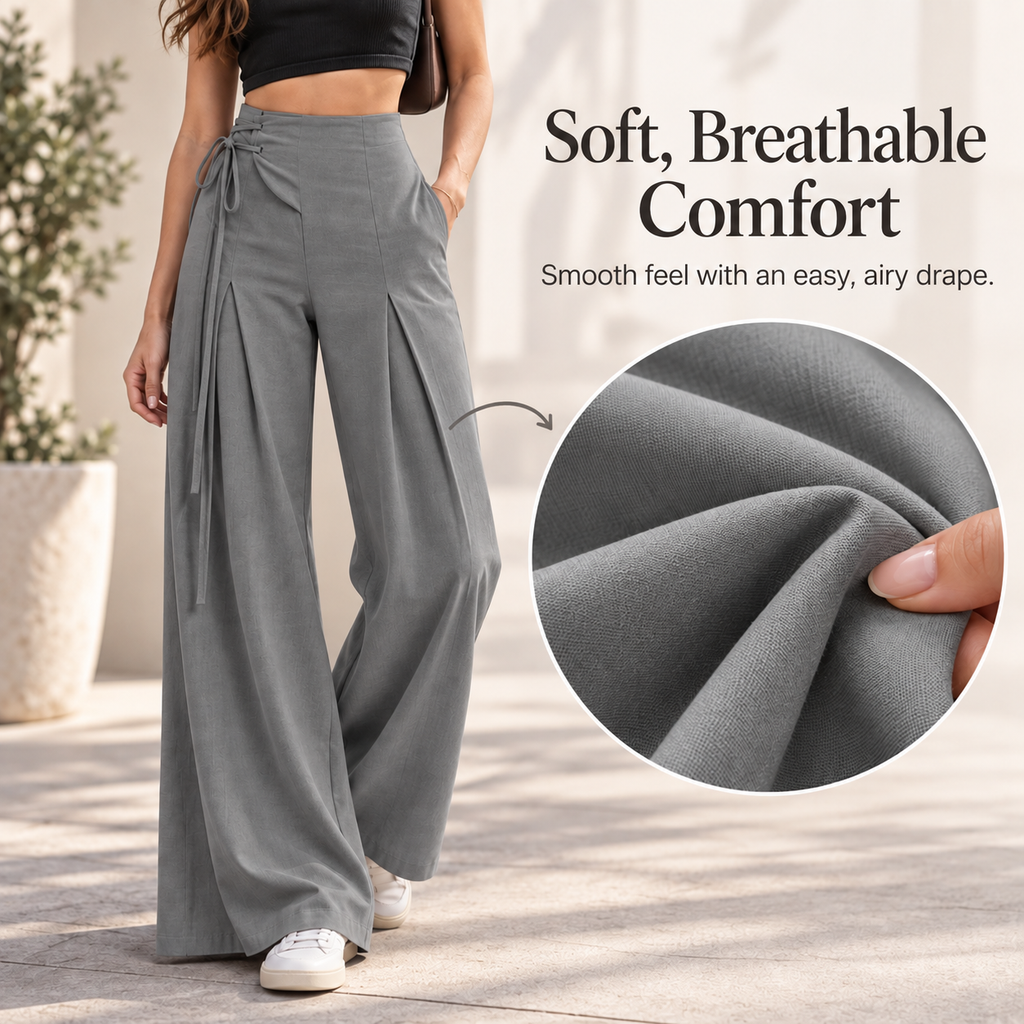 Women's High-Waist Asymmetric Lace-Up Wide-Leg Pants – Flattering Sculpted Fit