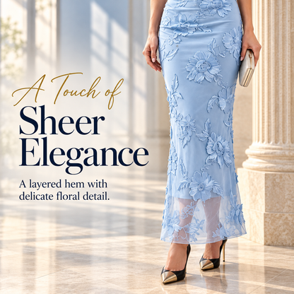 Elegant Asymmetric One-Shoulder 3D Floral Mesh Maxi Dress for Evening Formal Events
