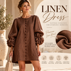 Women's Statement Floral Cuff Mini Dress – Relaxed A-Line Fi