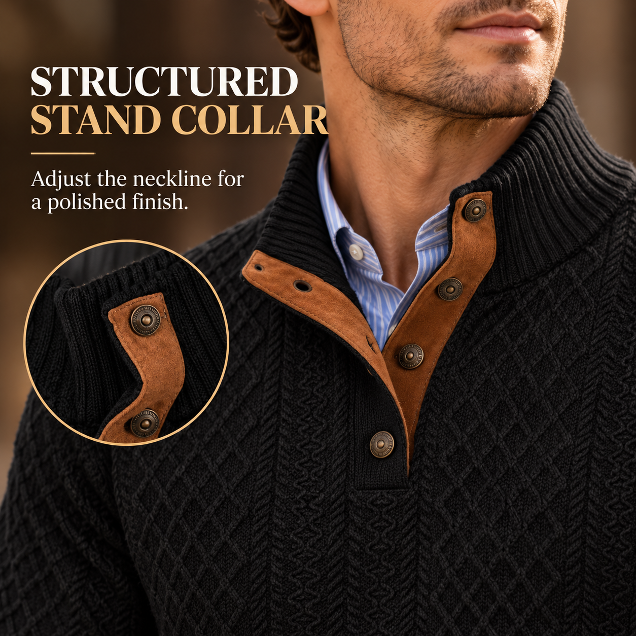 Men's Jacquard Stand Collar Pullover Sweater