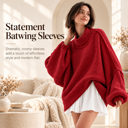 🍂 Oversized Batwing Sleeve Knit Sweater – Effortless Fall Style! 💕