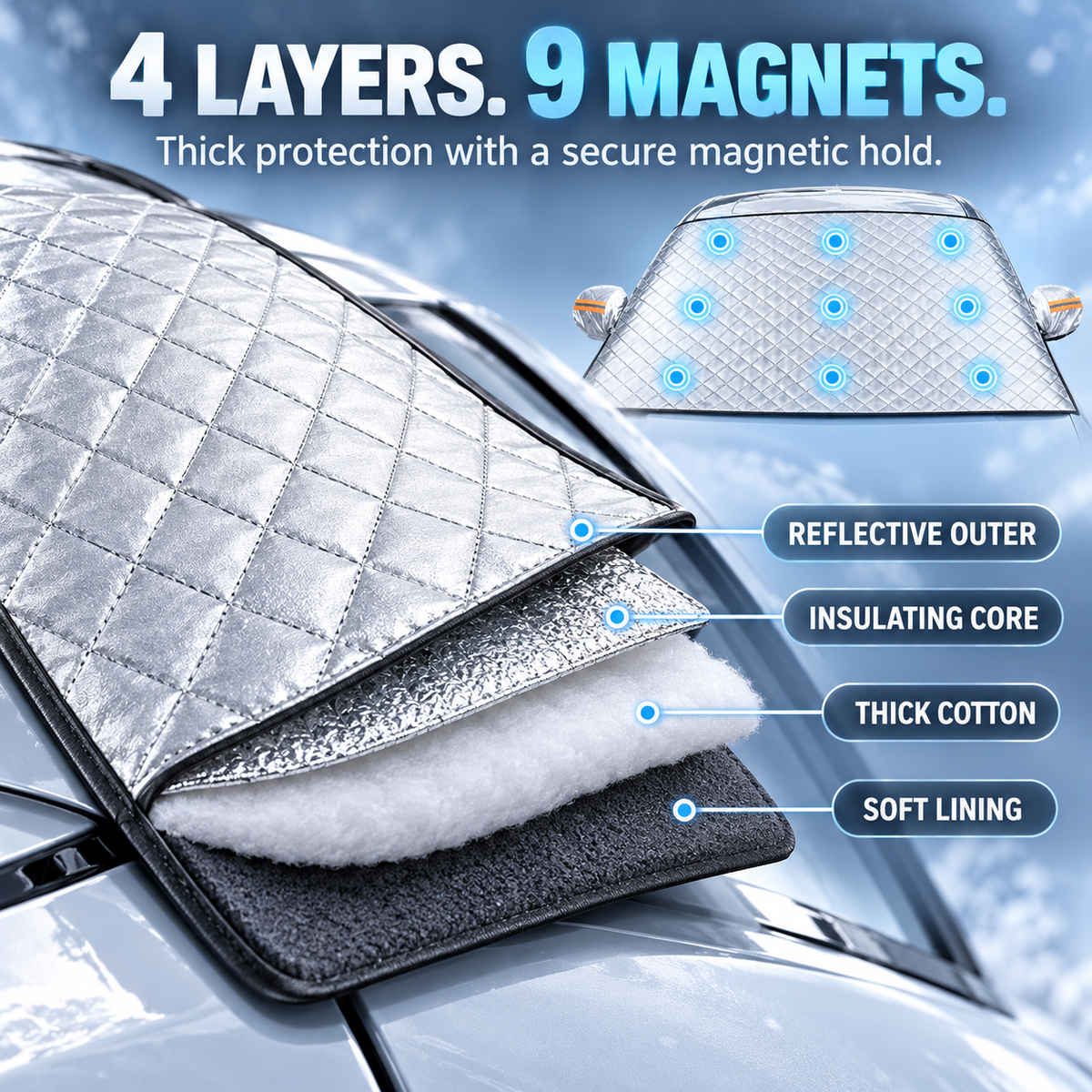 Car Windshield Protector Cover - Waterproof, All-Season Outdoor Wind Screen Shield for Most Vehicles