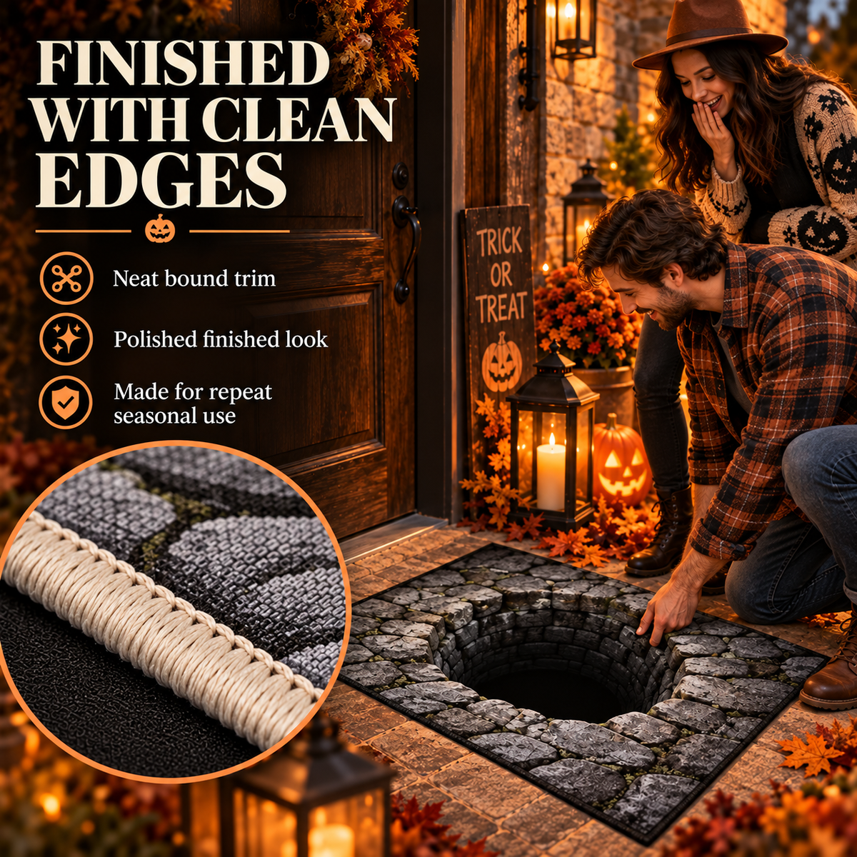 💀 3D Halloween Rug, Spooky Optical Illusion Skeleton Rug🎃