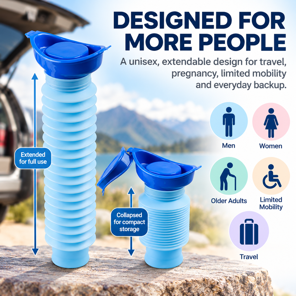 Collapsible Portable Emergency Urinal for Travel, Camping & Daily Care