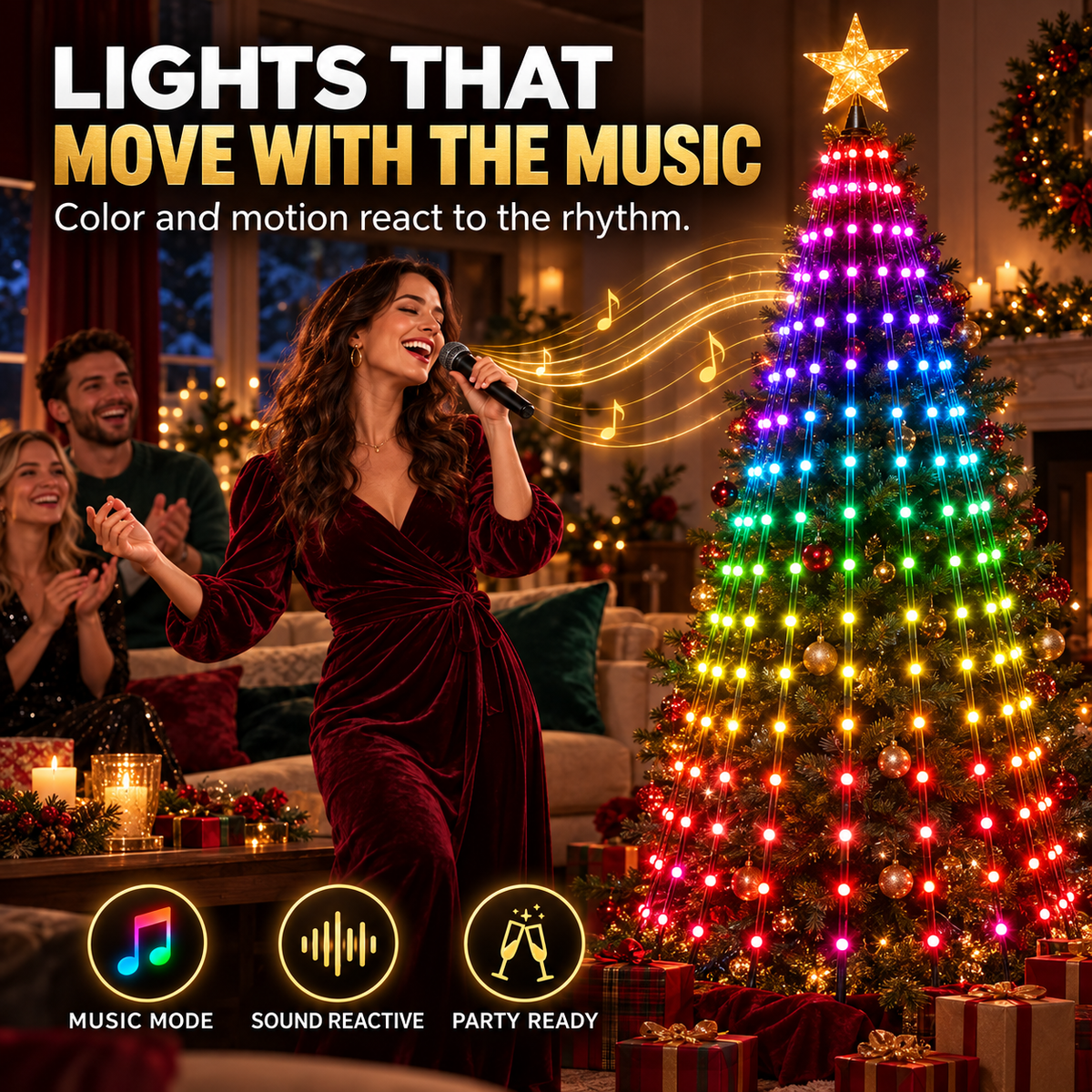 Smart RGB Christmas Tree Lights with App & Music Sync