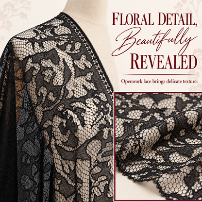 Elegant Floral Lace Kimono Wrap with Flowing Fringe | Evening & Wedding Shrug