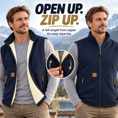 ❄️ Men’s Fleece-Lined Full-Zip Vest with Stand Collar & Zippered Pockets