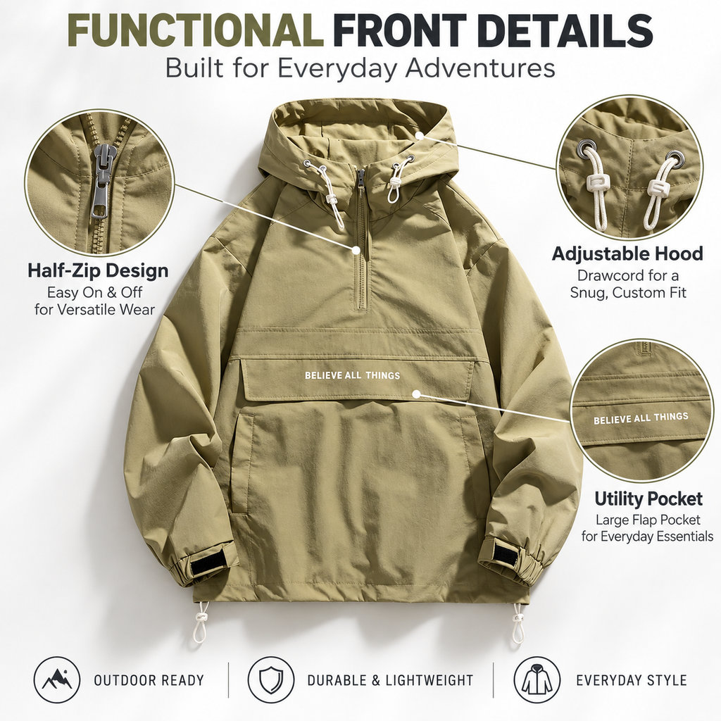 Men’s Lightweight Half-Zip Hooded Windbreaker