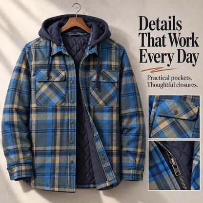 Men’s Quilted Flannel Hooded Shirt Jacket