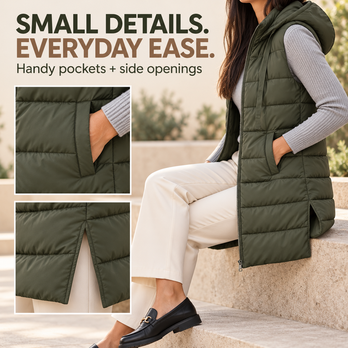 Hooded Long Puffer Vest Without the Bulk