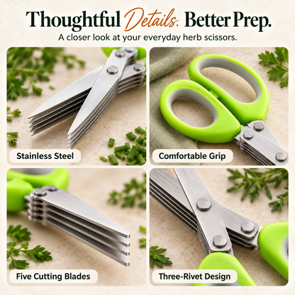 🌿 Professional Multi-Blade Herb Scissors Set  – Includes FREE Cleaning Comb! ✂️