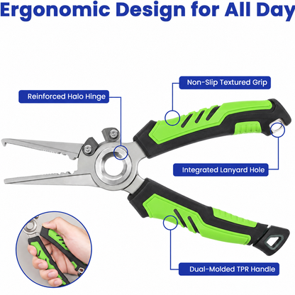 🎣17-4 Stainless Steel Fishing Pliers – Tungsten Carbide Cutter & Hook Remover🎣