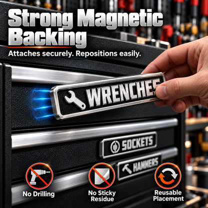 12-Piece Magnetic Toolbox Organizer Labels – Find Your Tools Faster & Keep Drawers Organized