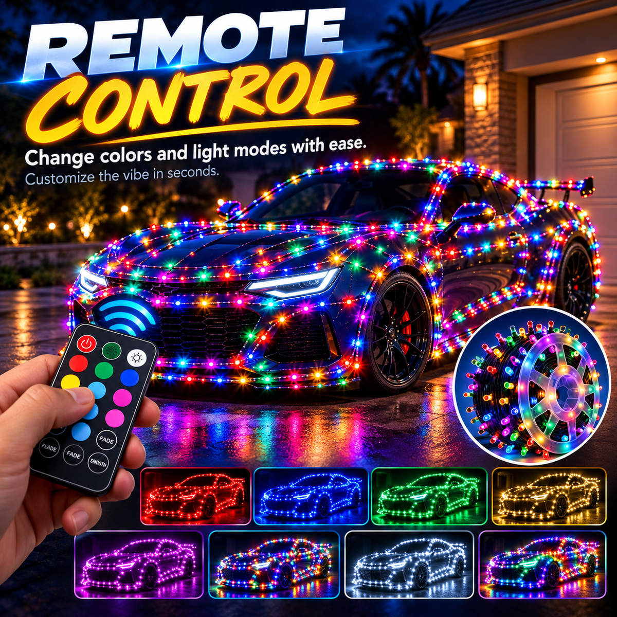 1500 LED Multicolor Car String Lights with Remote Control